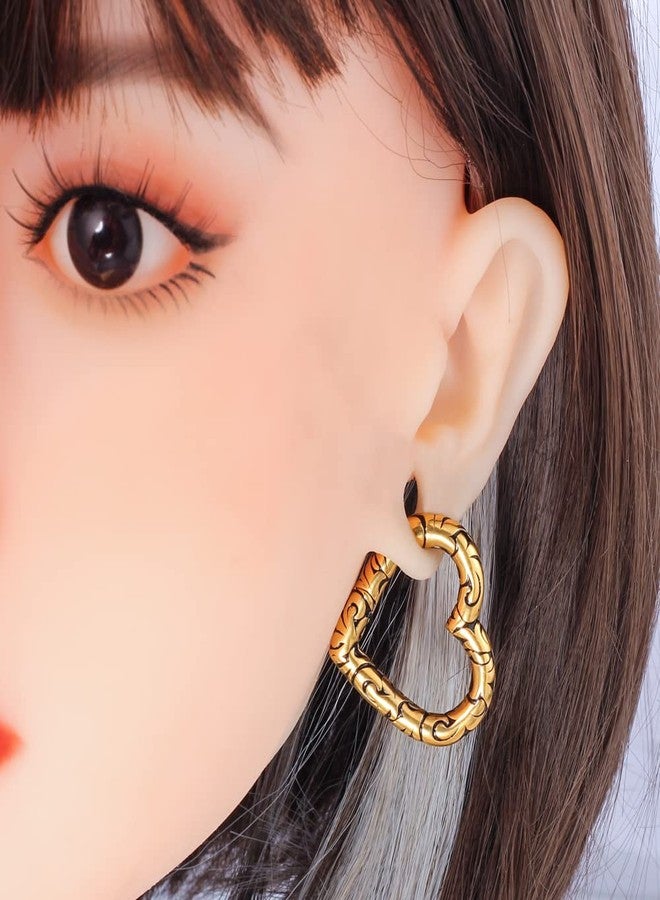Earblity 2PCS Gold Printed Heart Ear Weights Piercing Ear Plugs Tunnels For Stretched Ears Lobe Hypoallergenic 316 Stainless Steel Ear Gauges Body Jewelry Stretchers 5mm (4g) - Image 3